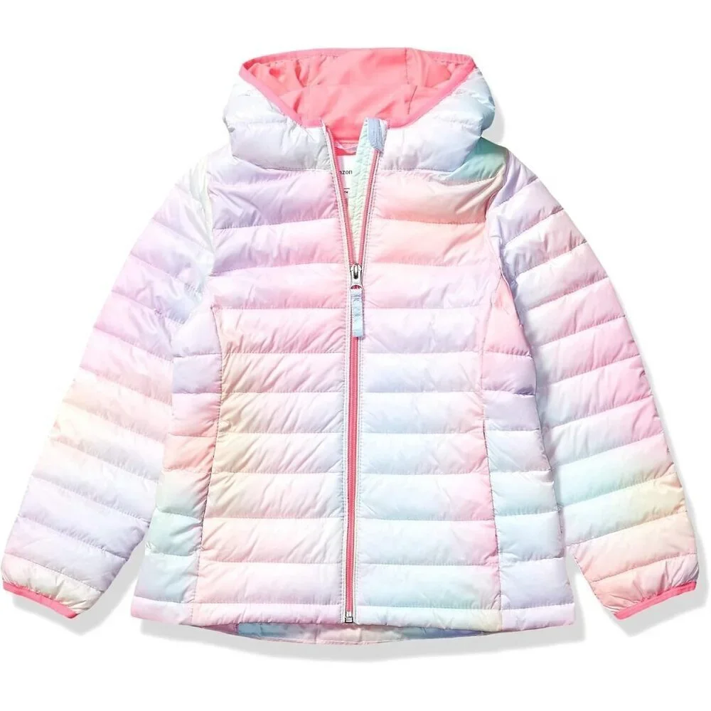🆕Girls Pink Ombre Lightweight Water Resistant Hooded Puffer Jacket Winter Coat